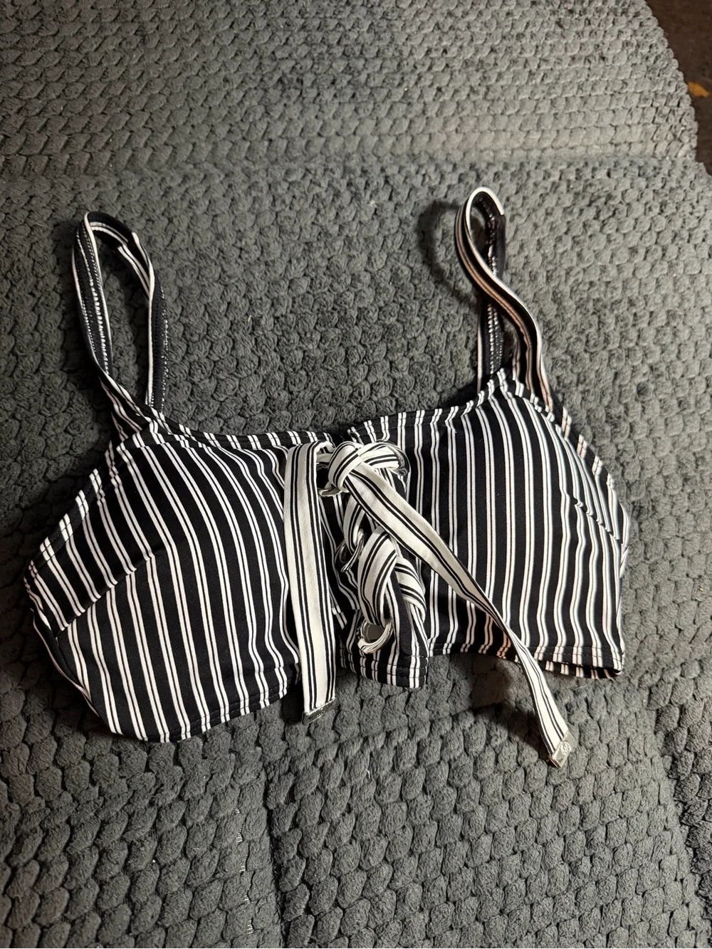 Michael Kors Black & White Striped Lace-Up Bralette